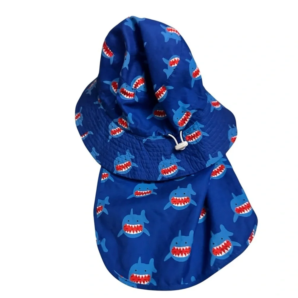 Blue Shark Print Kids Sun Hat with neck gaurd